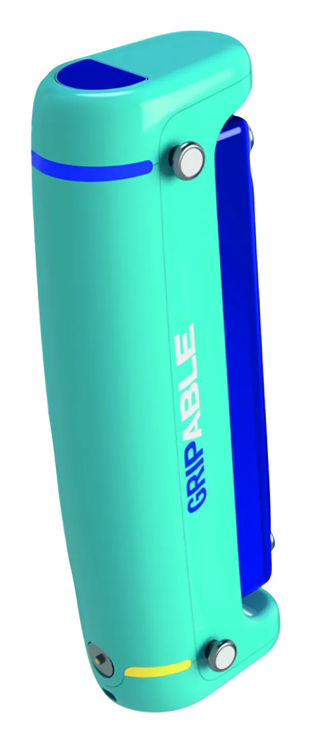 Dispositivo GripAble azzurro con piastra mobile blu